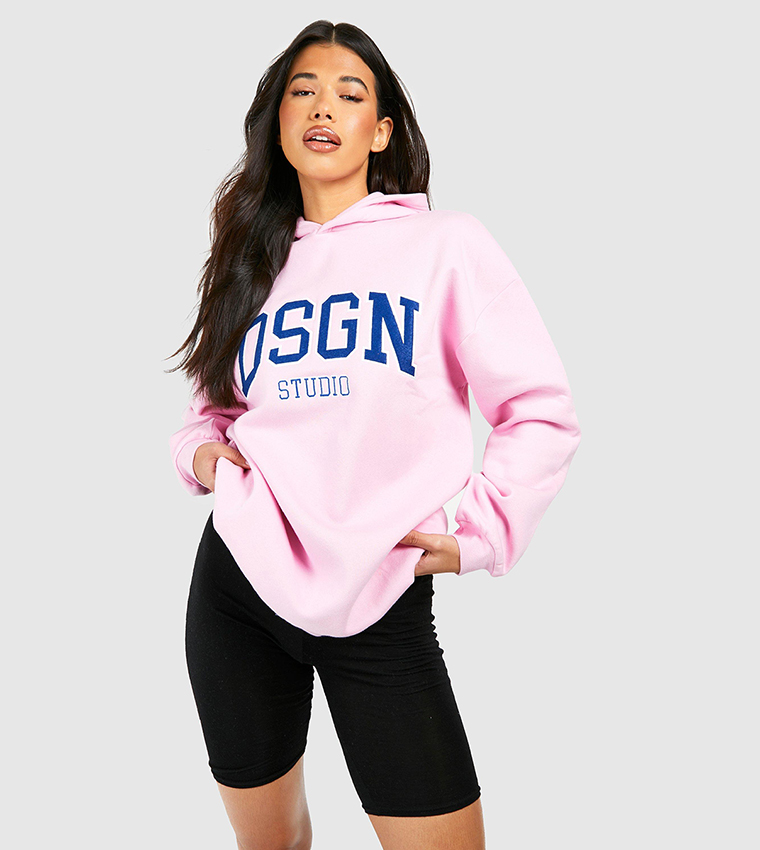 Buy Boohoo Design Applique Embroidered Oversized Hoodie In Pink