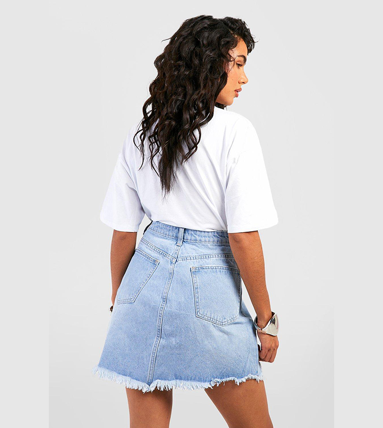 Buy Boohoo Ripped Denim Mini Skirt In Blue 6thStreet Bahrain