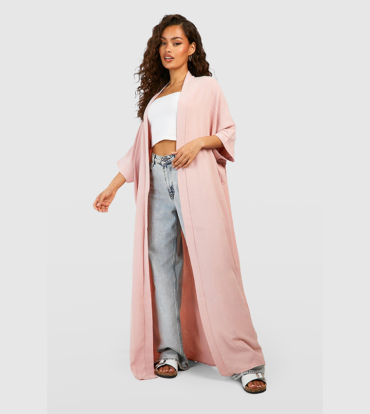 Pink Boohoo Maxi Kimono Long Sleeve Satin Maxi Kimono Plus Maxi