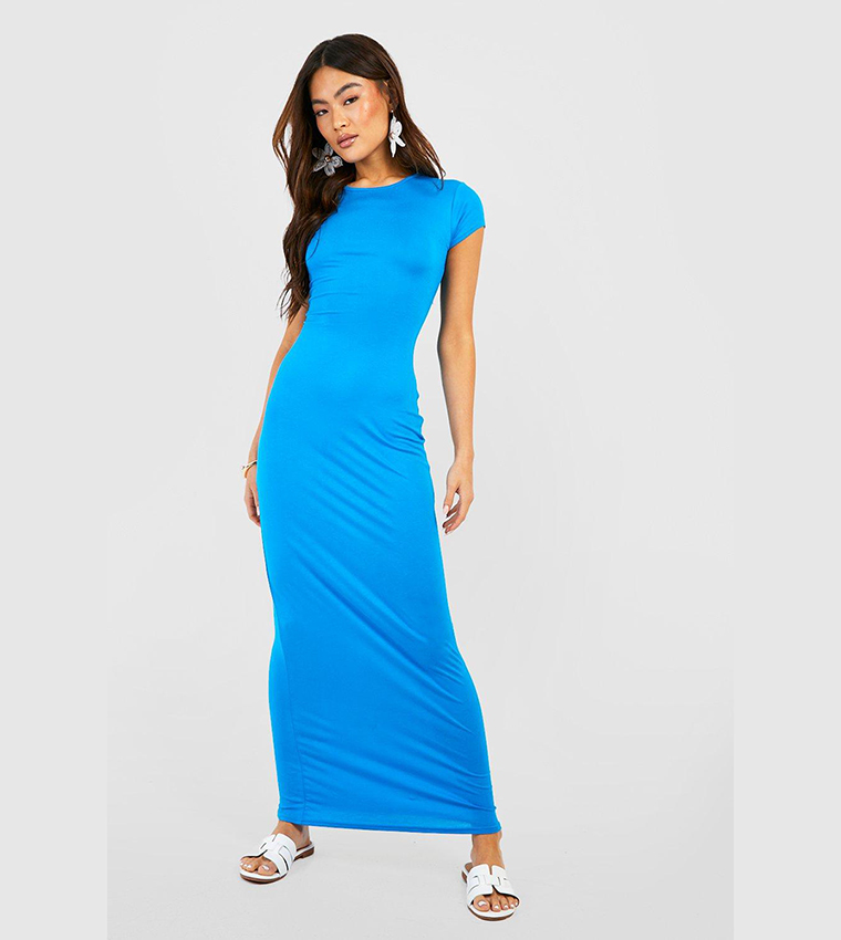 Buy Boohoo Basic Cap Sleeves Maxi Dress In Blue | 6thstreet Oman