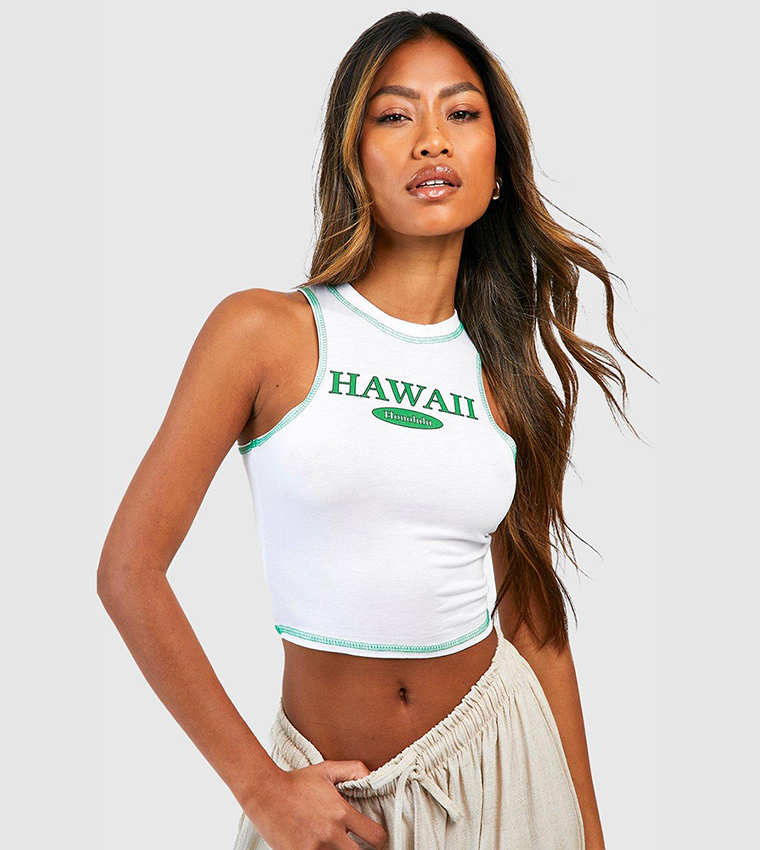 Strappy Crop Top with Contrast Logo Taping