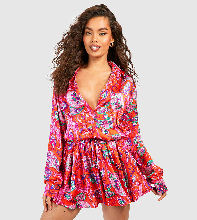 Buy Boohoo Paisley Print Relaxed Fit Shirt Flared Shorts Set In