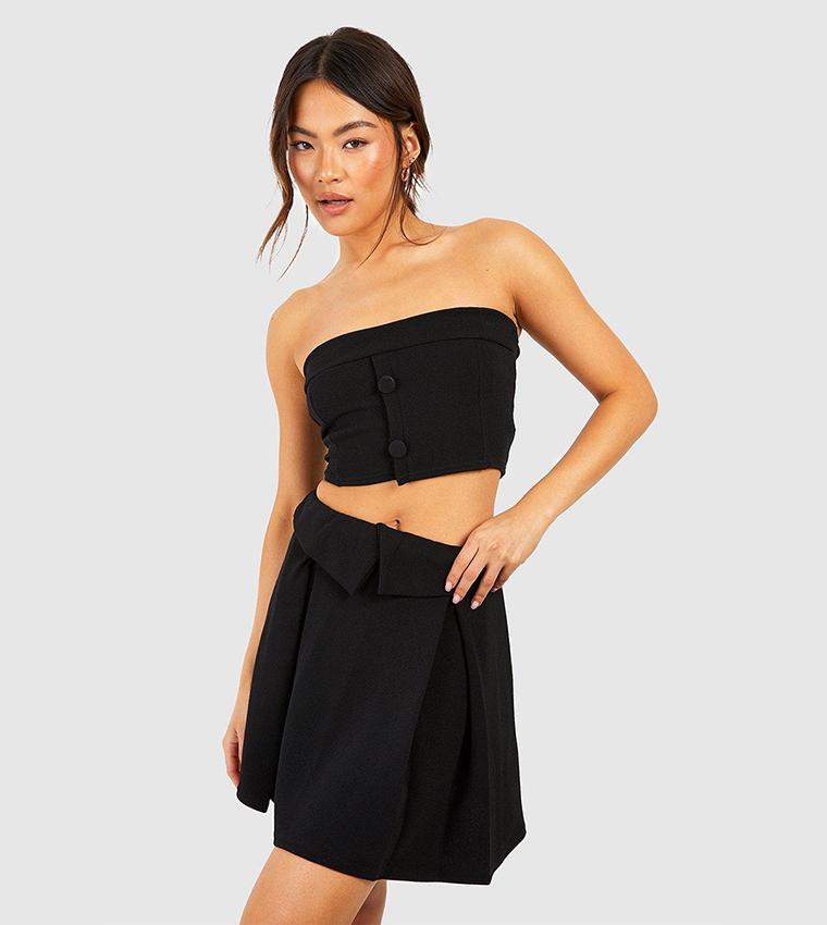 FOLDOVER WAIST MINI SKIRT in black