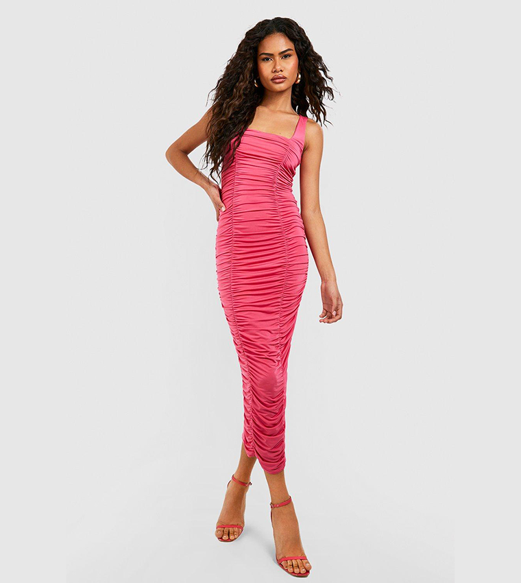 Strappy square neck 2025 ruched midaxi dress