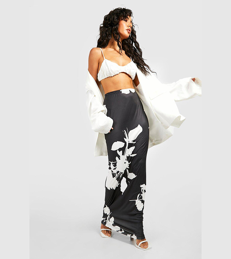 Buy Boohoo Mono Floral Slip Maxi Skirt In Black 6thStreet UAE