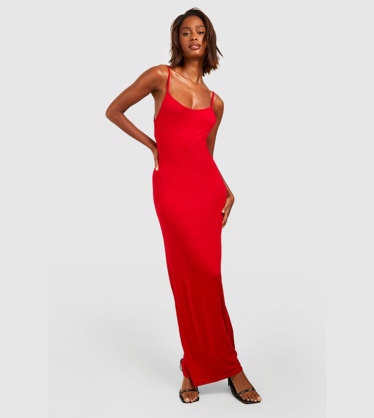 Buy Boohoo Basic Strappy Maxi Dress In Red