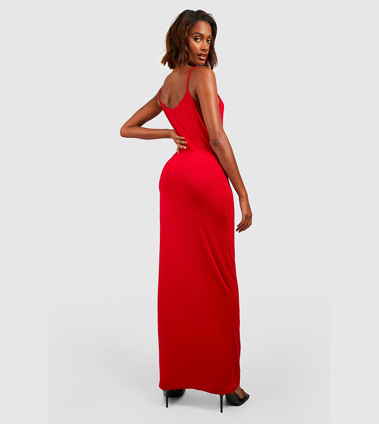 Buy Boohoo Basic Strappy Maxi Dress In Red