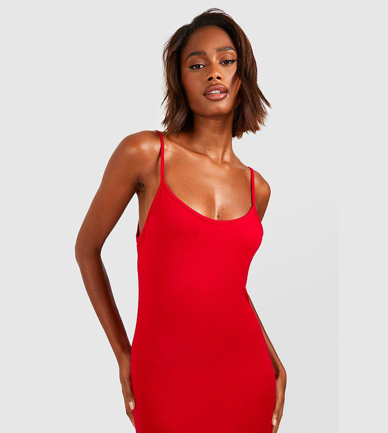 Buy Boohoo Basic Strappy Maxi Dress In Red