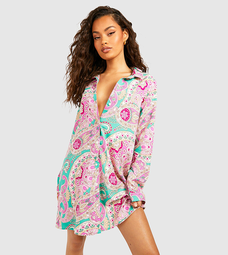 Boohoo paisley 2025 shirt dress