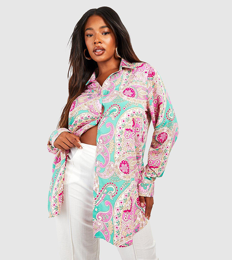 Buy Boohoo Paisley Print Shirt In Pink 6thStreet Qatar