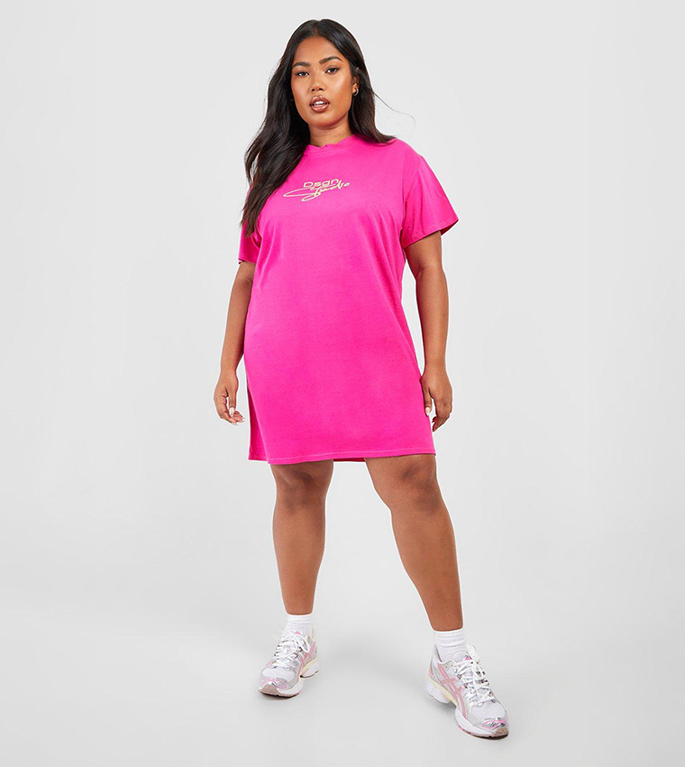 Pink t shirt store dress plus size