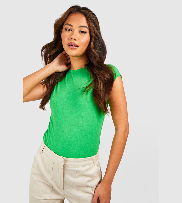 Buy Boohoo Cap Sleeves Bodysuit Top In Green