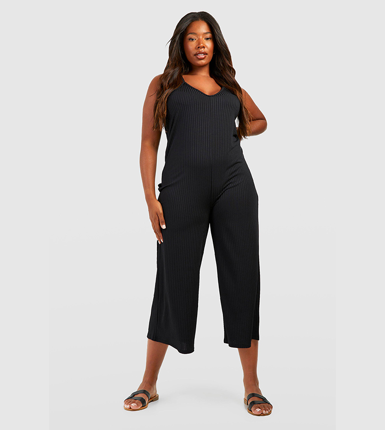 Black ribbed cheap culotte jumpsuit