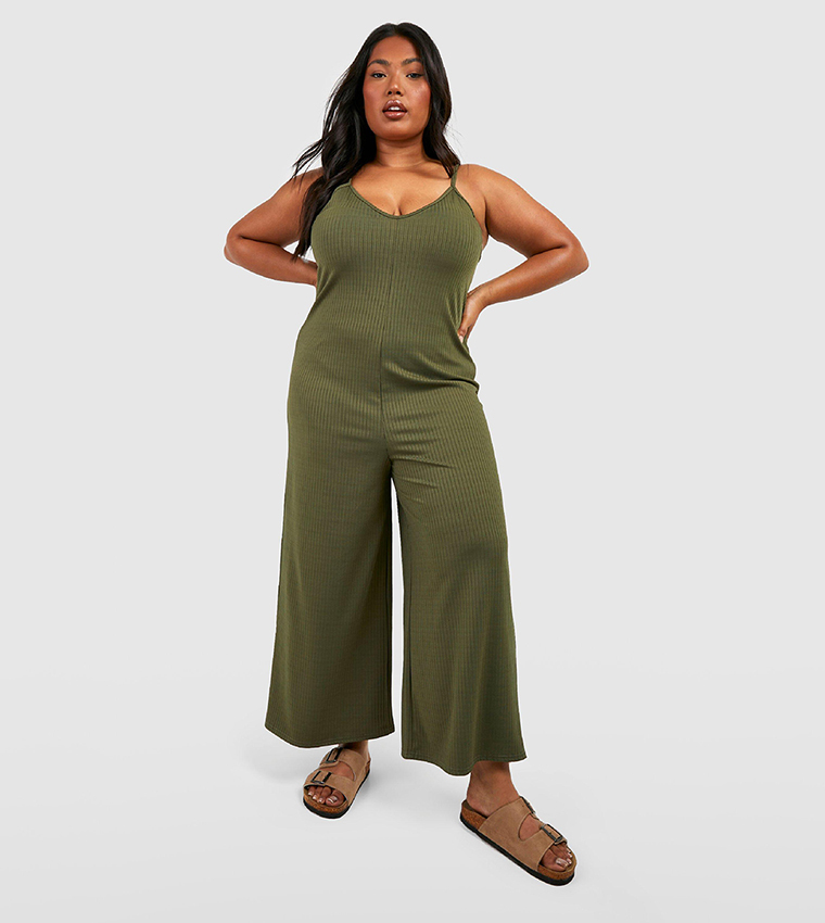 Plus Size Jordan Boohoo Boohoo Khaki Jumpsuit Buy Boohoo Ribbed V