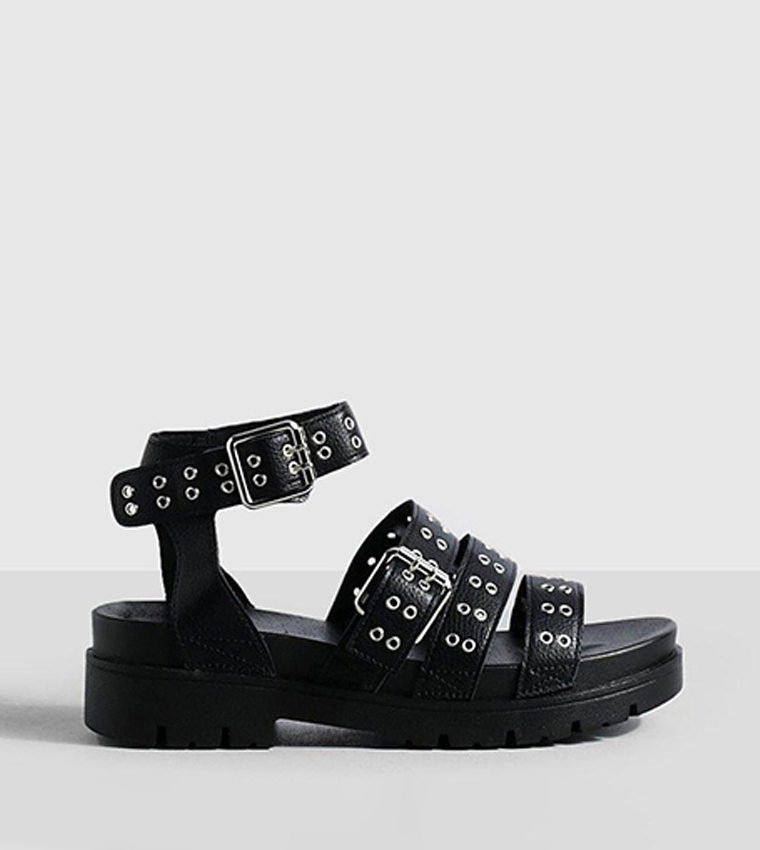 black studded flatforms