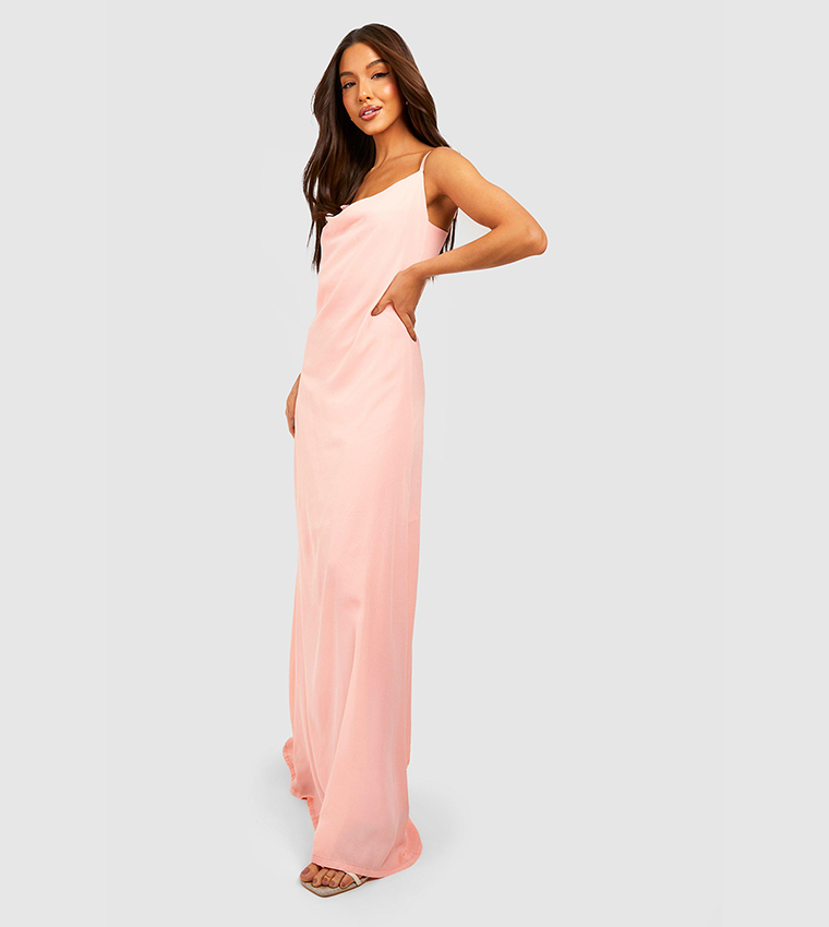 boohoo pink maxi dress boohoo Women's Occasion Burnout Open Back Ruffle Detail Maxi Dress in Pastel Pink | Size: 2