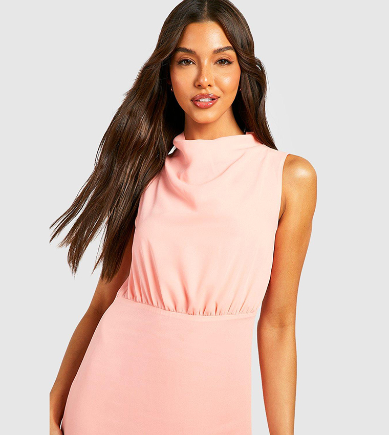 Buy Boohoo Chiffon High Neck Cowl Draped Maxi Dress In Pink 6thStreet Qatar