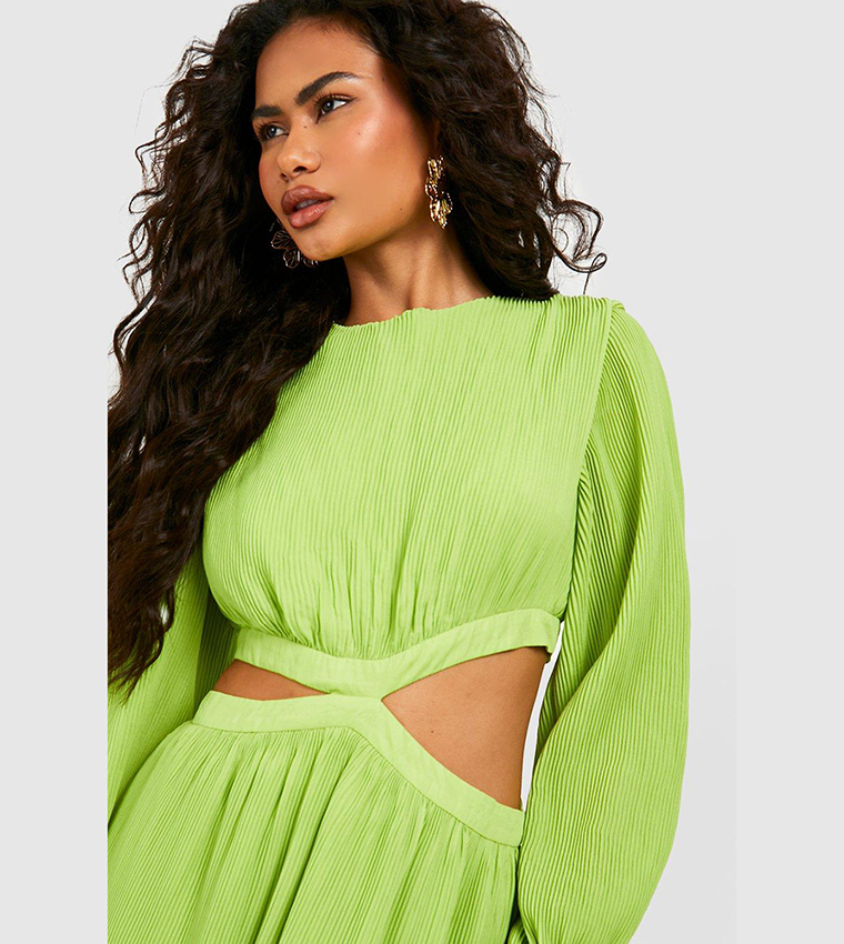 boohoo green pleated dress Green Coast Pleated Satin Shirt Dress