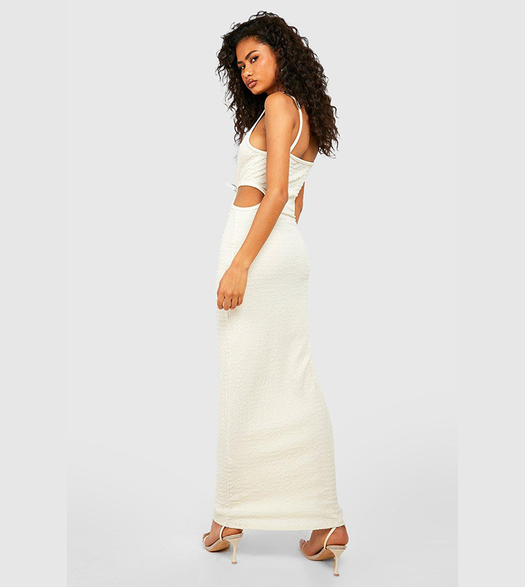 textured cut out maxi dress boohoo Lemon Textured Cut Out Maxi Dress