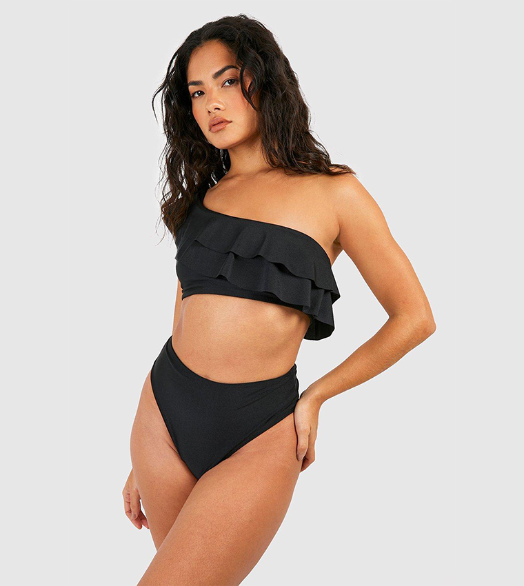 Buy Boohoo Ruffle One Shoulder Bikini Top In Black 6thStreet Bahrain