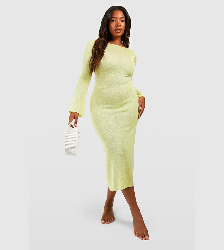 Buy Boohoo Open Back Sheer Knit Crochet Beach Dress In Yellow | 6thStreet  Saudi Arabia