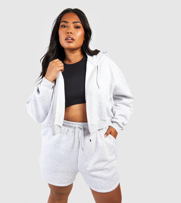 Buy Boohoo Cropped Hoodie Short Tracksuit In Grey 6thStreet Bahrain