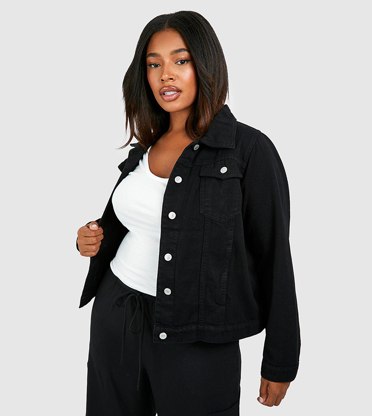 Boohoo Plus Black Denim Jacket PLUS POCKET OVERSIZED DENIM JACKET - Main Image