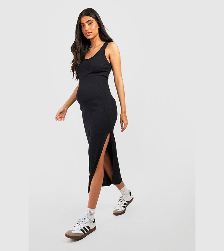 Boohoo Maternity Key Hole Midaxi Crepe Dress in Black