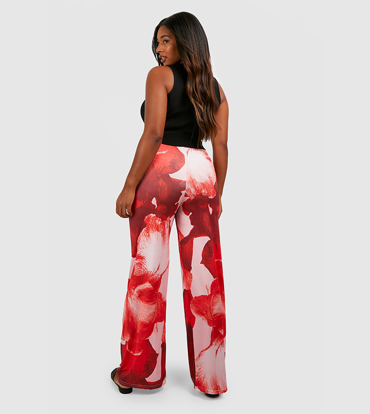 Floral Abstract Printed Slinky Wide Leg Trousers