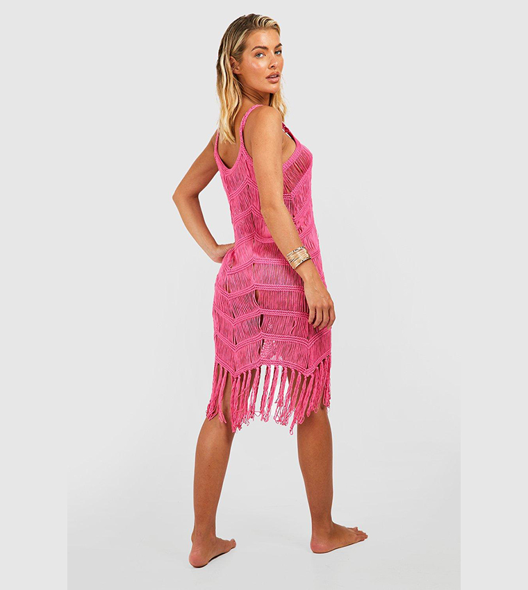 strapless open back dress Pink Crochet Dress With Separate Long Sleeves Summer Holiday Outfit –  Styledup.co.uk main image 1
