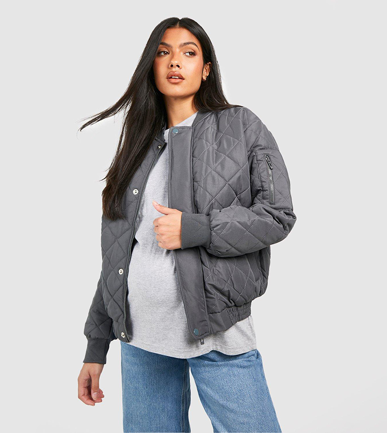 Buy Boohoo Diamond Quilt Bomber Jacket In Grey | 6thStreet Bahrain