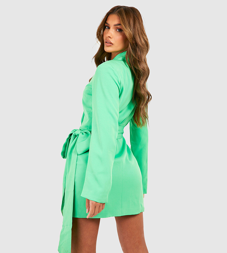 bright green blazer dress NOELIA Satin Blazer Mini Dress With Embellished Corset In Emerald Gree main image 0