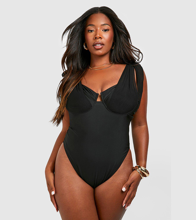 Buy Boohoo Tie Shoulder Underwired Swimsuit In Black 6thStreet UAE