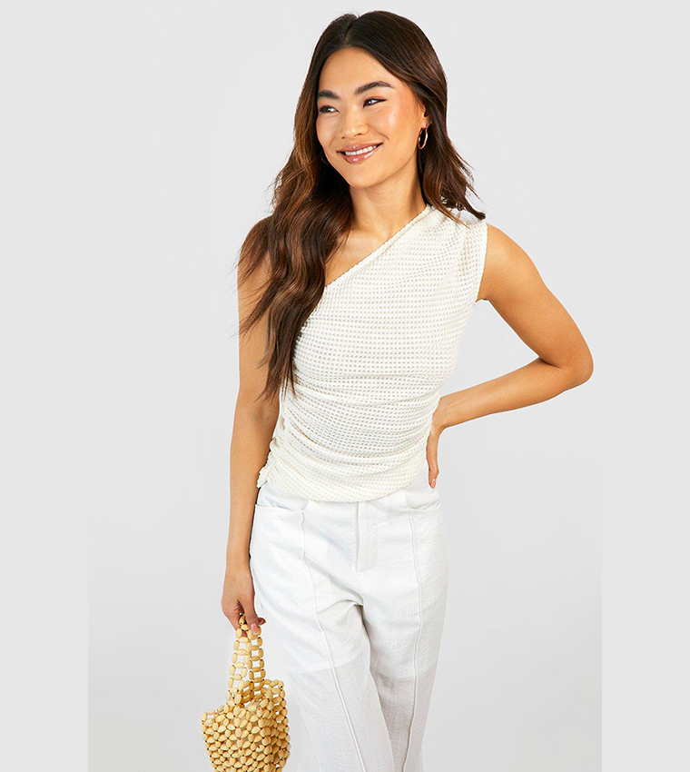 Buy Boohoo One Shoulder Textured Top In White 6thStreet UAE