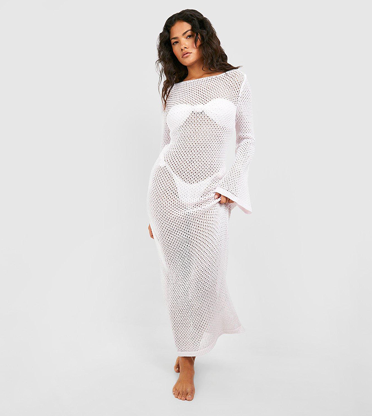 boohoo crochet dress boohoo Women's Crochet A-Line Maxi Dress in Green | Size: Medium