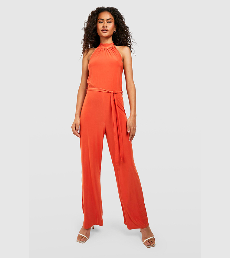 Buy Boohoo Halterneck Slinky Wide Leg Jumpsuit In Orange 6thStreet Qatar