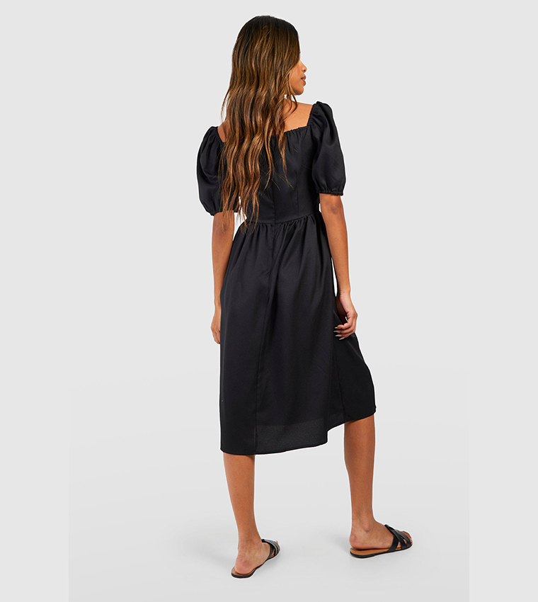Puff Sleeves Square Neck Midi Dress
