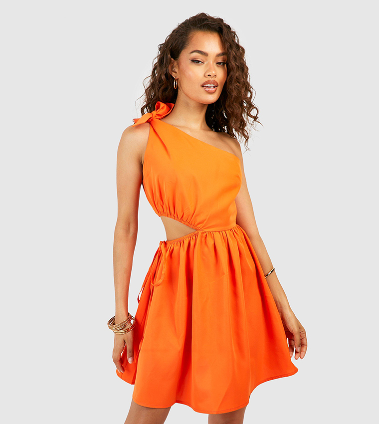 Orange cut out shop one shoulder dress