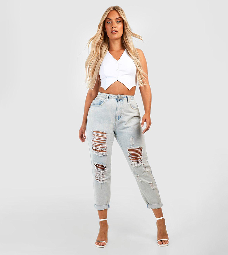 Acid wash ripped mom hot sale jeans