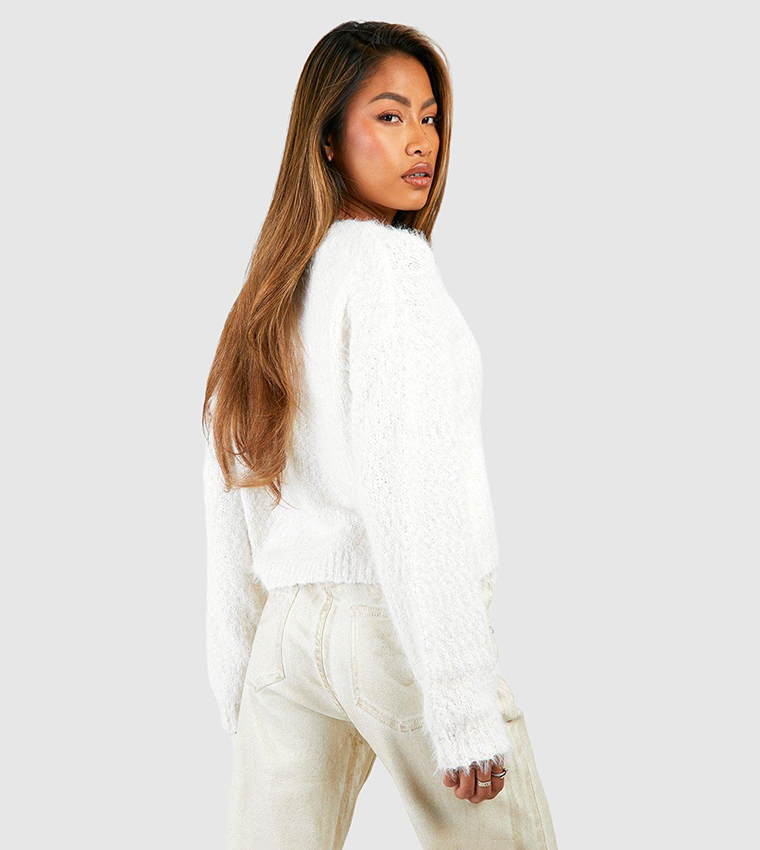 Buy Boohoo Oversized Fluffy Knit Jumper In White 6thStreet Oman