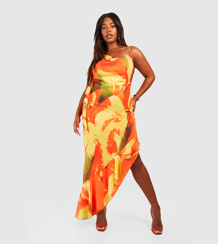 Orange ruffle shop maxi dress