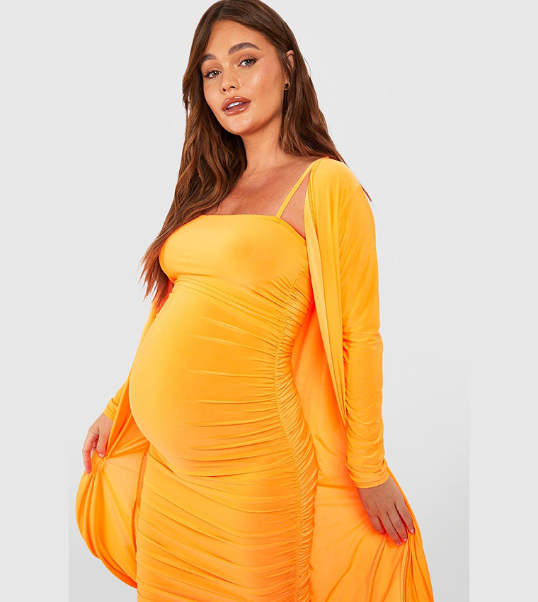 New Life | Berry Velvet Maternity Square Neck Ruched Midi Dress