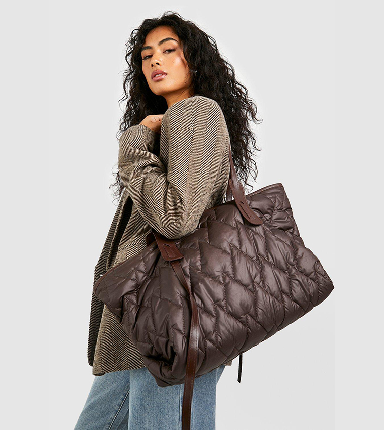Buy Boohoo Nylon Oversized Quilted Tote Bag In Brown 6thStreet UAE