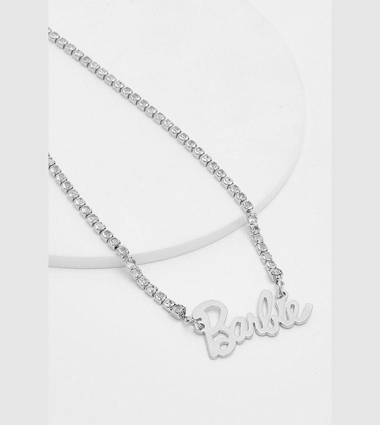 Buy Boohoo Barbie Diamante Slogan Choker Necklace In Silver