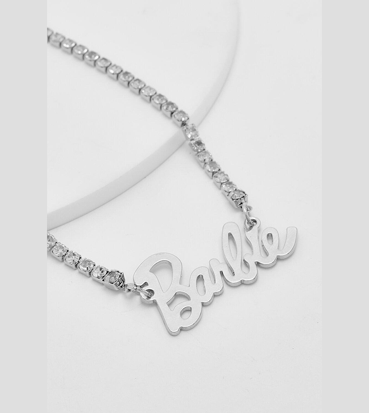 Buy Boohoo Barbie Diamante Slogan Choker Necklace In Silver