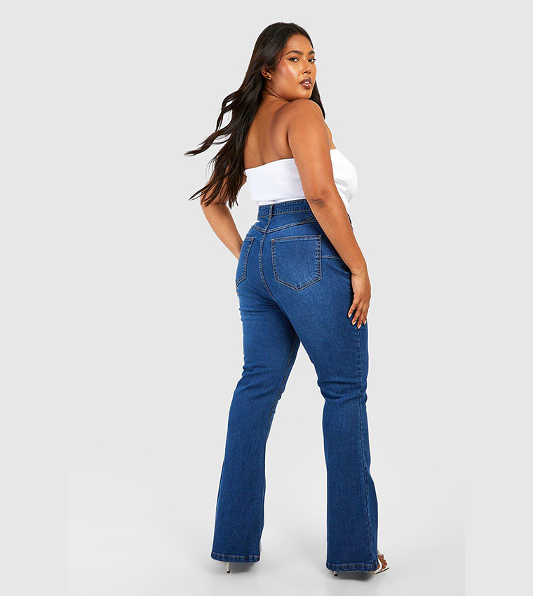 Buy Boohoo Butt Shaper Stretch Flared Jeans In Blue