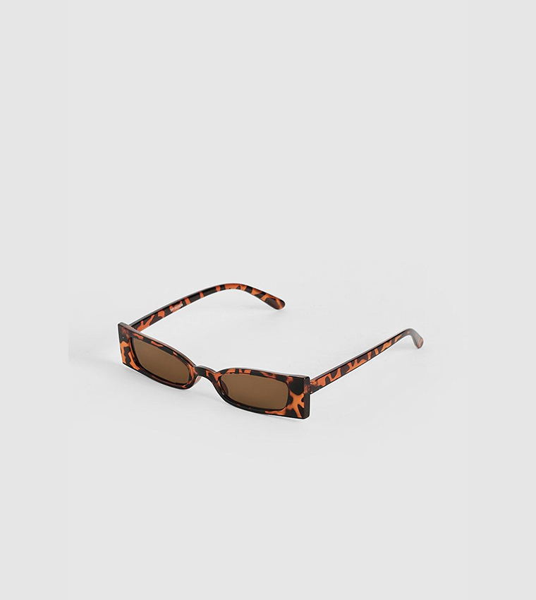 Buy Boohoo Tortoise Shell Extreme Angled Rectangle Sunglasses In Brown