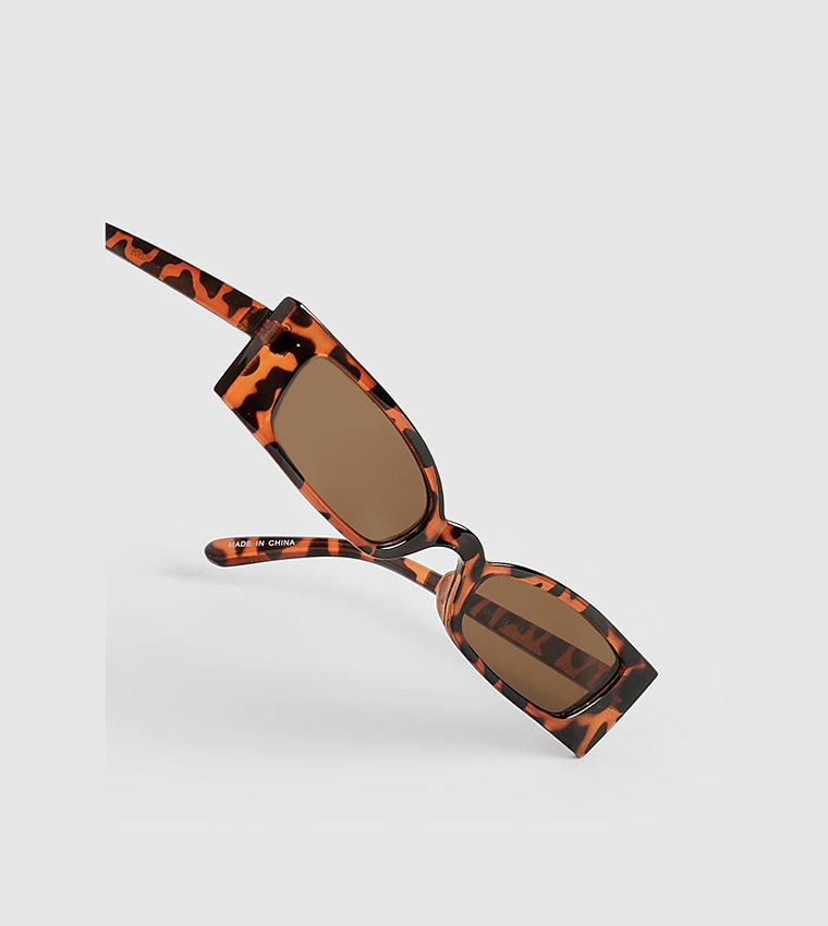 Buy Boohoo Tortoise Shell Extreme Angled Rectangle Sunglasses In Brown