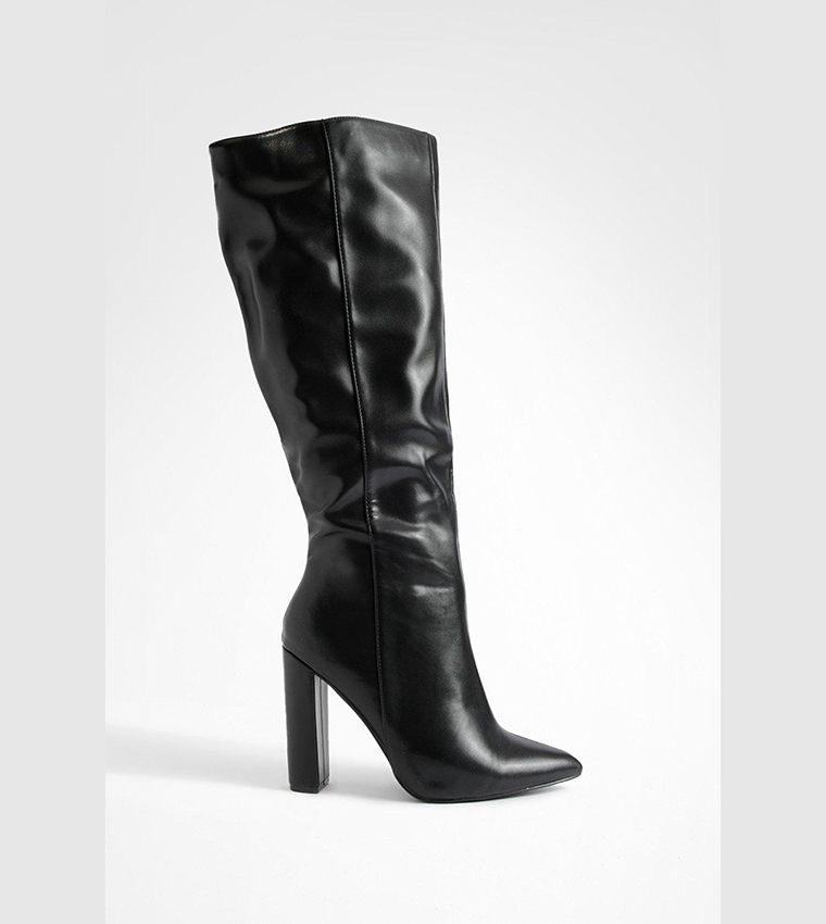 Black leather wide outlet fit knee high boots