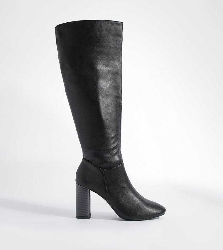 Black knee high boots best sale with heel